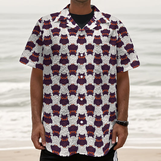 Halloween Owl Pattern Print Textured Short Sleeve Shirt