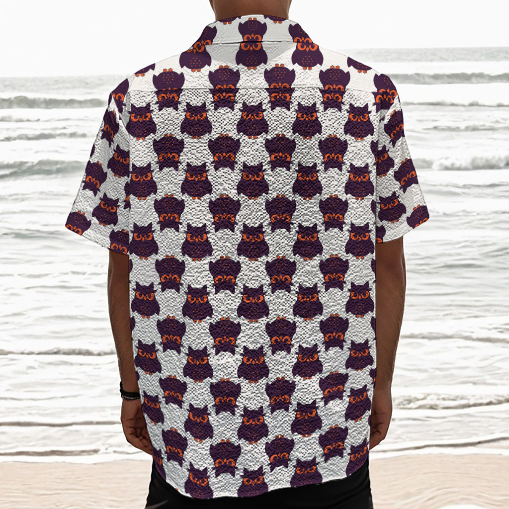 Halloween Owl Pattern Print Textured Short Sleeve Shirt