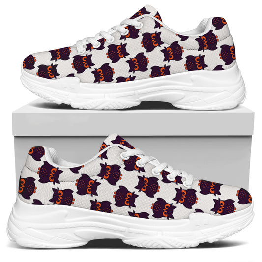 Halloween Owl Pattern Print White Chunky Shoes