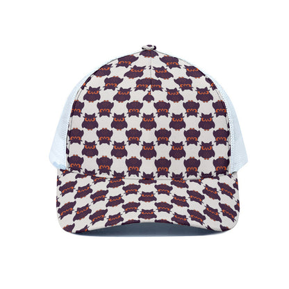 Halloween Owl Pattern Print White Mesh Trucker Cap