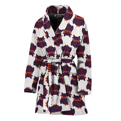 Halloween Owl Pattern Print Women's Bathrobe