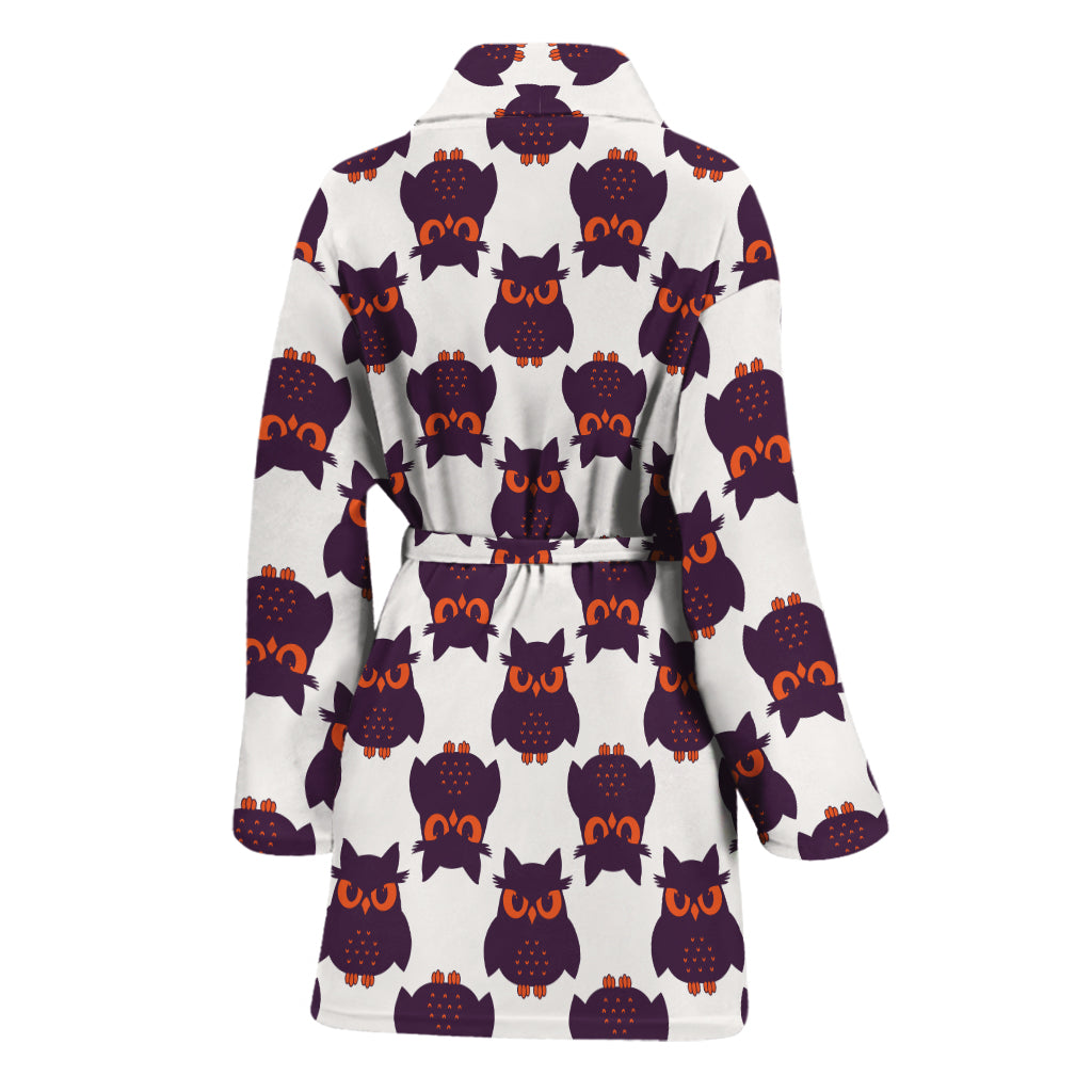 Halloween Owl Pattern Print Women's Bathrobe