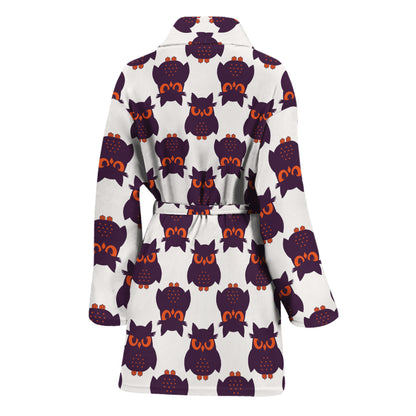Halloween Owl Pattern Print Women's Bathrobe