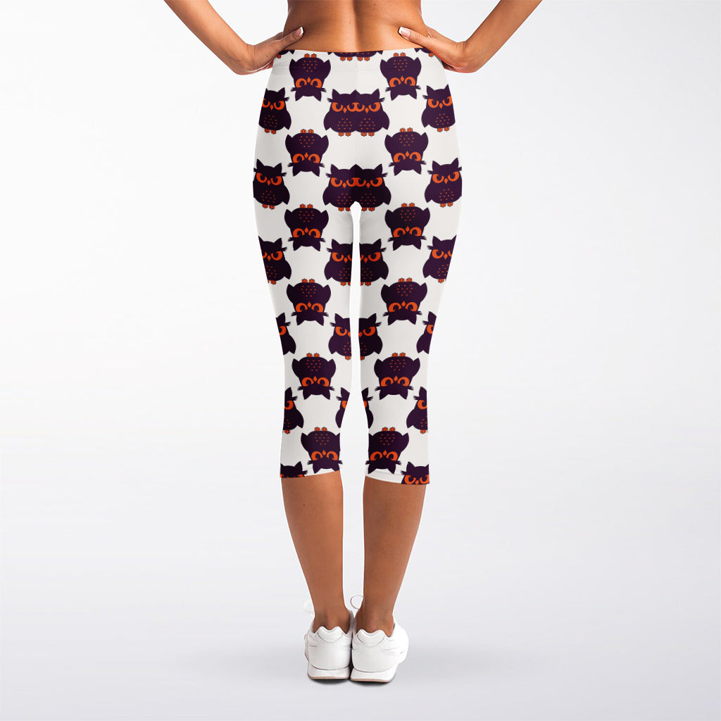 Halloween Owl Pattern Print Women's Capri Leggings