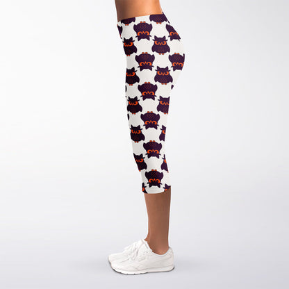 Halloween Owl Pattern Print Women's Capri Leggings