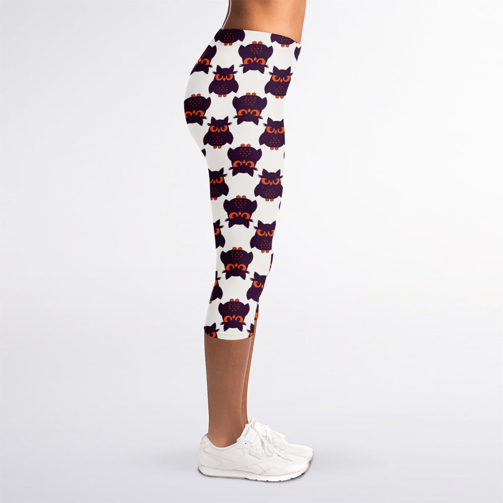 Halloween Owl Pattern Print Women's Capri Leggings