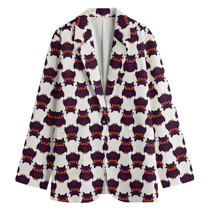 Halloween Owl Pattern Print Women's Cotton Blazer