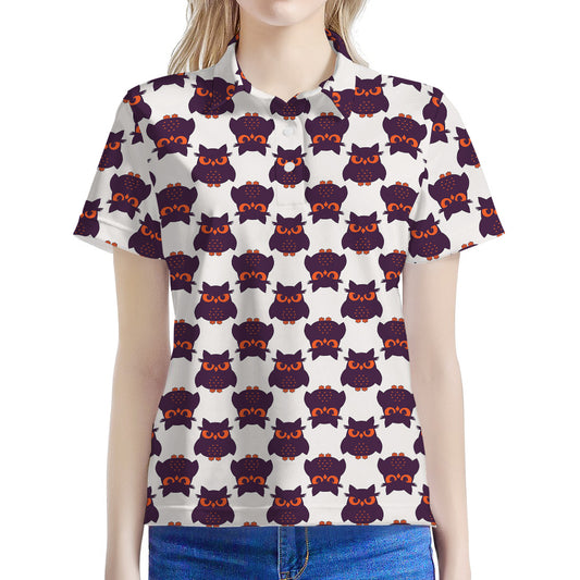 Halloween Owl Pattern Print Women's Polo Shirt