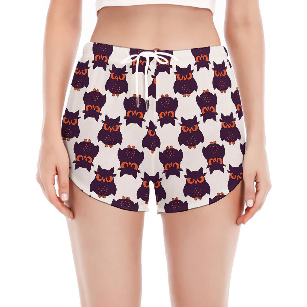 Halloween Owl Pattern Print Women's Split Running Shorts
