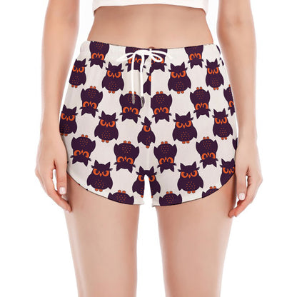 Halloween Owl Pattern Print Women's Split Running Shorts