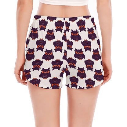 Halloween Owl Pattern Print Women's Split Running Shorts