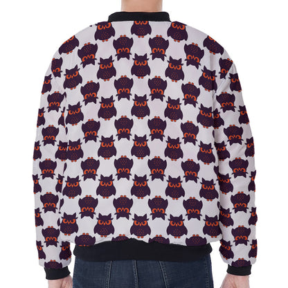 Halloween Owl Pattern Print Zip Sleeve Bomber Jacket
