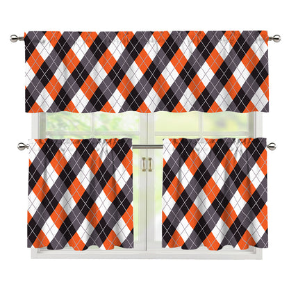 Halloween Party Argyle Pattern Print 3 Piece Kitchen Curtains