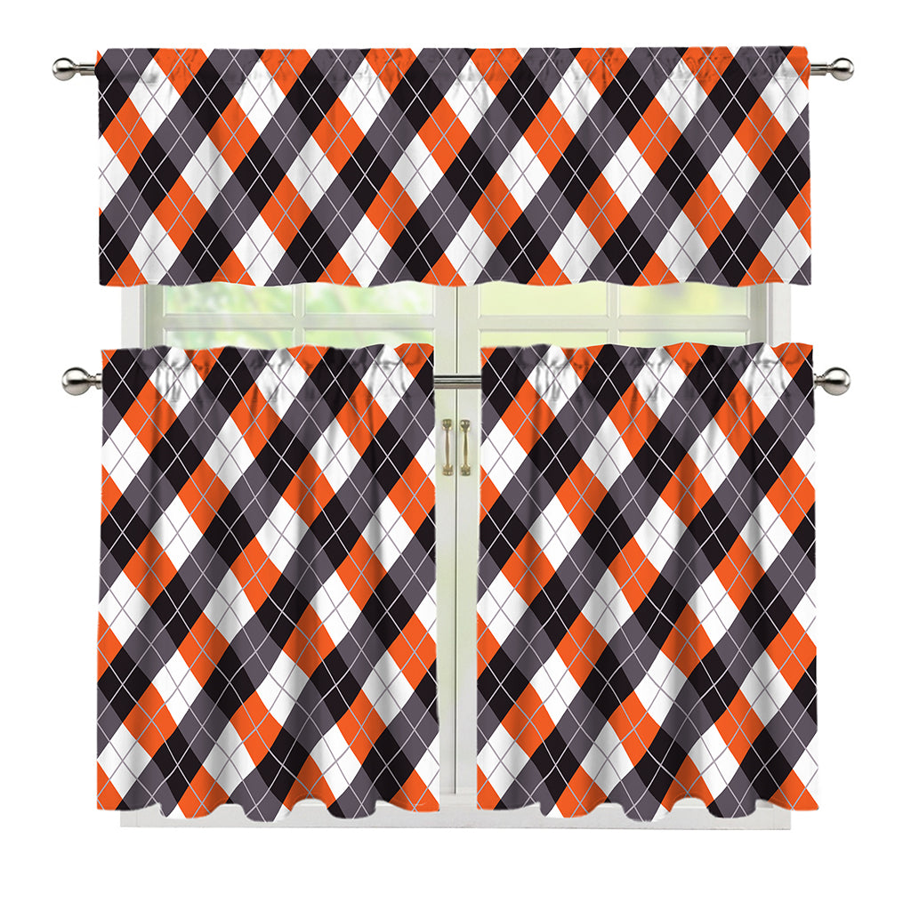Halloween Party Argyle Pattern Print 3 Piece Kitchen Curtains
