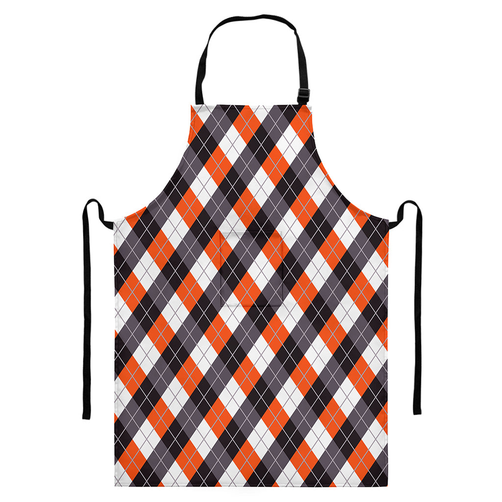 Halloween Party Argyle Pattern Print Bib Apron With Pocket