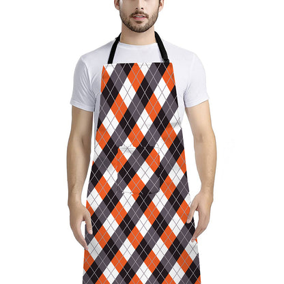 Halloween Party Argyle Pattern Print Bib Apron With Pocket