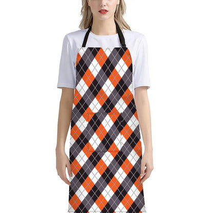Halloween Party Argyle Pattern Print Bib Apron With Pocket