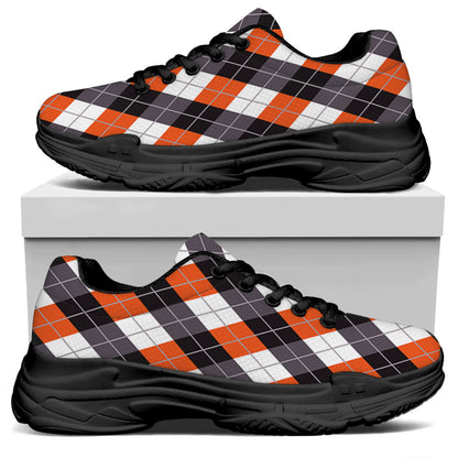 Halloween Party Argyle Pattern Print Black Chunky Shoes