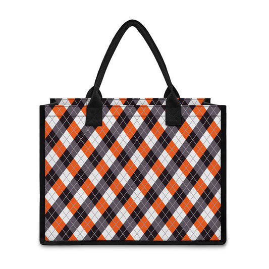 Halloween Party Argyle Pattern Print Canvas Tote Bag