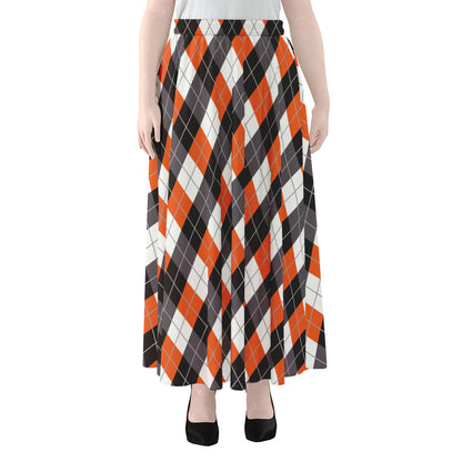 Halloween Party Argyle Pattern Print Chiffon Maxi Skirt