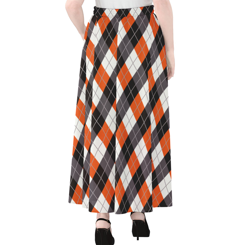 Halloween Party Argyle Pattern Print Chiffon Maxi Skirt
