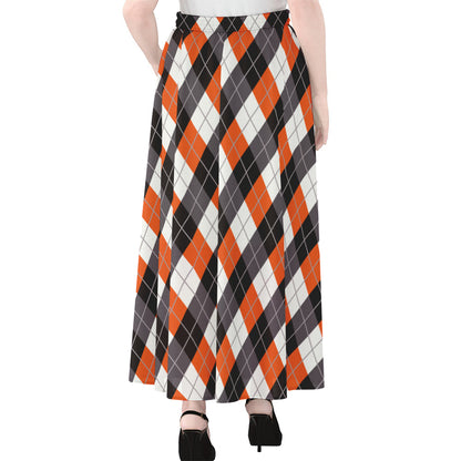 Halloween Party Argyle Pattern Print Chiffon Maxi Skirt