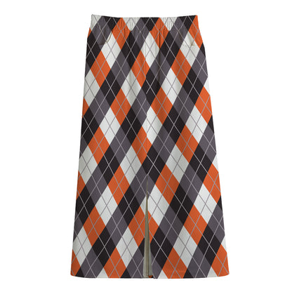 Halloween Party Argyle Pattern Print Cotton Front Slit Maxi Skirt