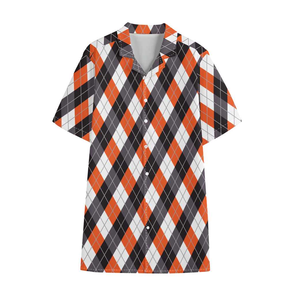 Halloween Party Argyle Pattern Print Cotton Hawaiian Shirt