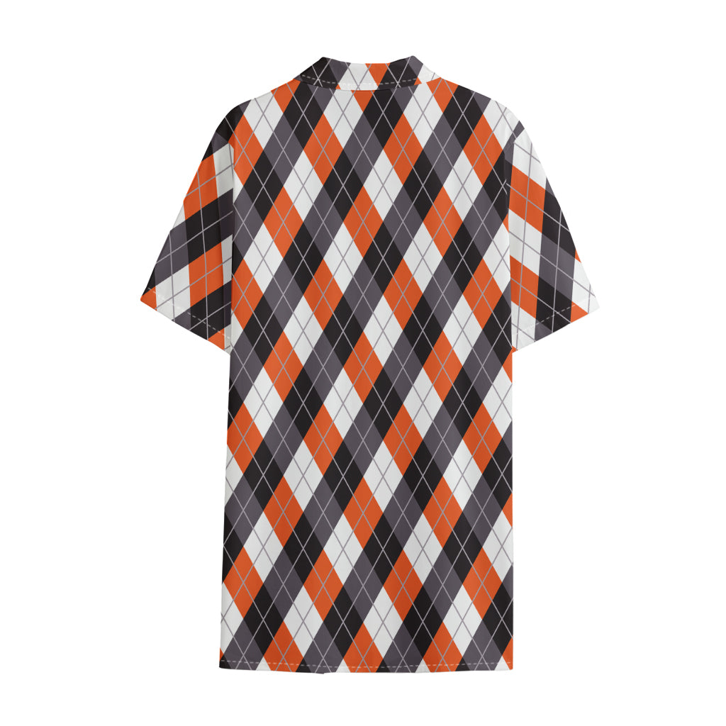 Halloween Party Argyle Pattern Print Cotton Hawaiian Shirt