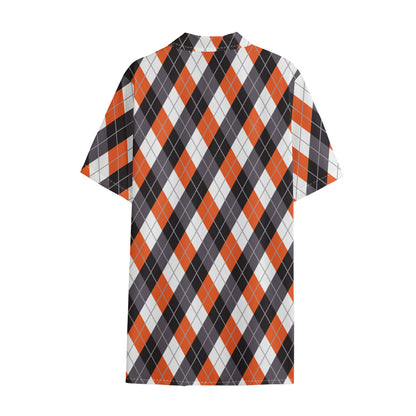 Halloween Party Argyle Pattern Print Cotton Hawaiian Shirt