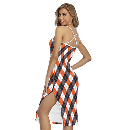 Halloween Party Argyle Pattern Print Cross Back Cami Dress