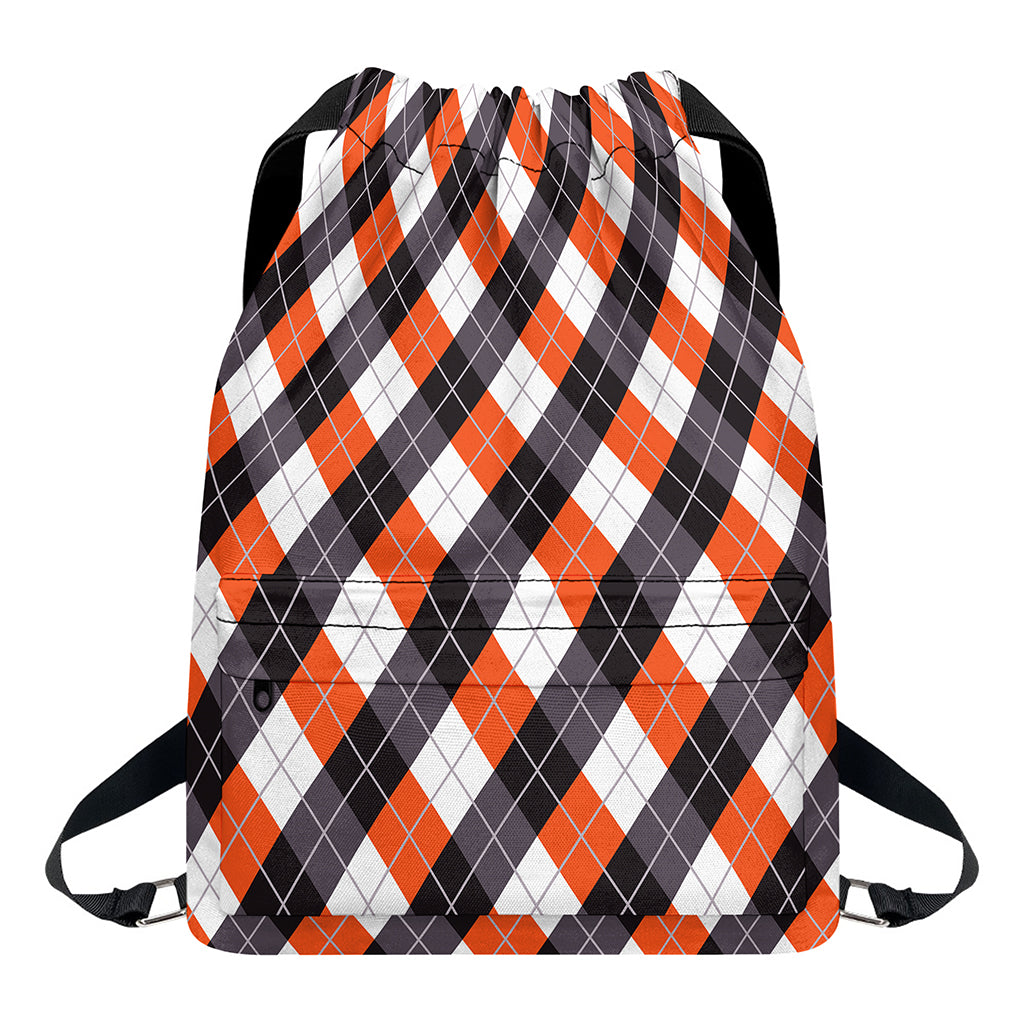Halloween Party Argyle Pattern Print Drawstring Backpack
