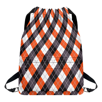 Halloween Party Argyle Pattern Print Drawstring Backpack