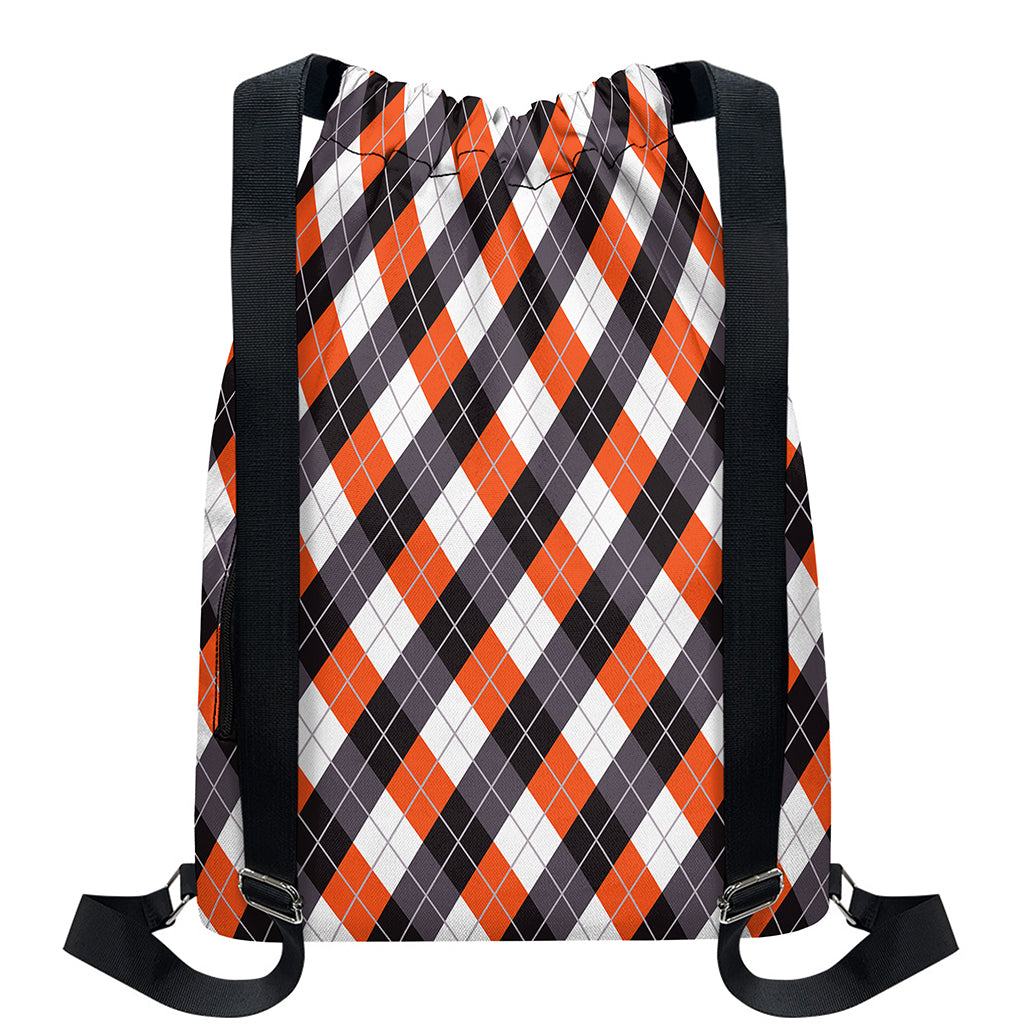 Halloween Party Argyle Pattern Print Drawstring Backpack