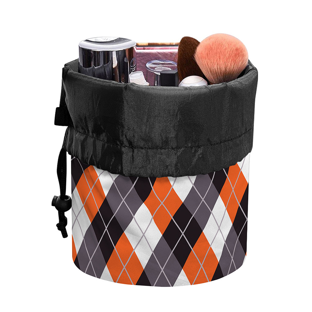 Halloween Party Argyle Pattern Print Drawstring Makeup Bag