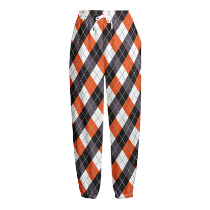 Halloween Party Argyle Pattern Print Fleece Lined Knit Pants