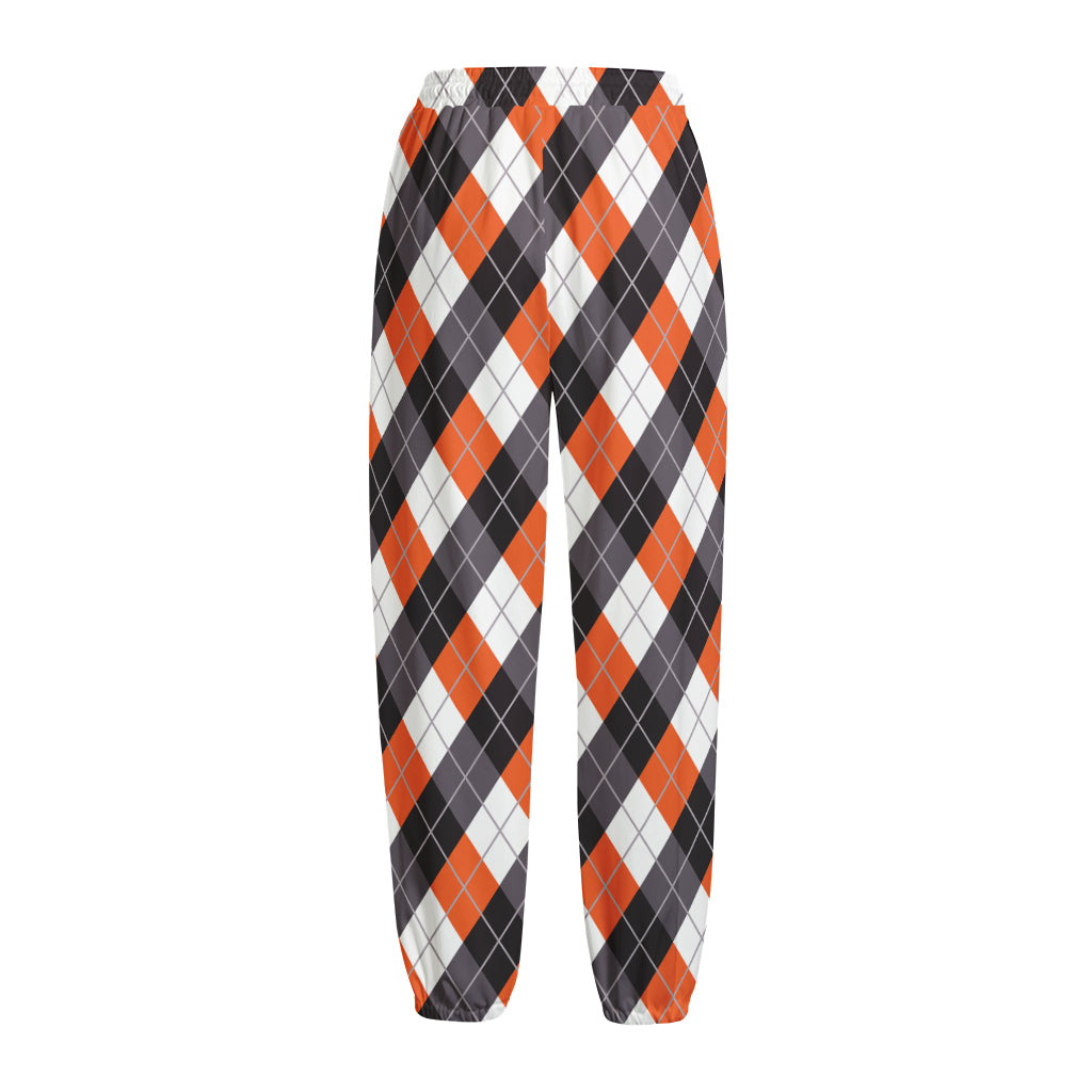 Halloween Party Argyle Pattern Print Fleece Lined Knit Pants