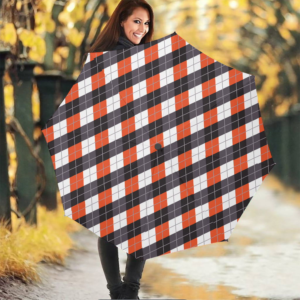 Halloween Party Argyle Pattern Print Foldable Umbrella