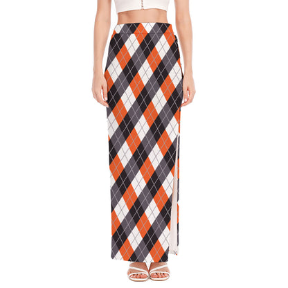 Halloween Party Argyle Pattern Print High Slit Maxi Skirt