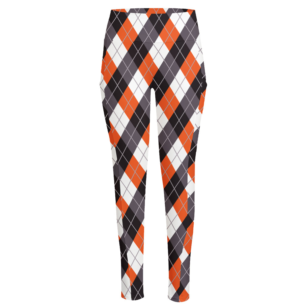 Halloween Party Argyle Pattern Print High-Waisted Pocket Leggings