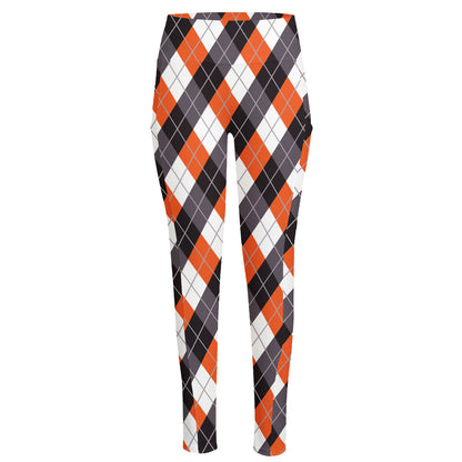 Halloween Party Argyle Pattern Print High-Waisted Pocket Leggings