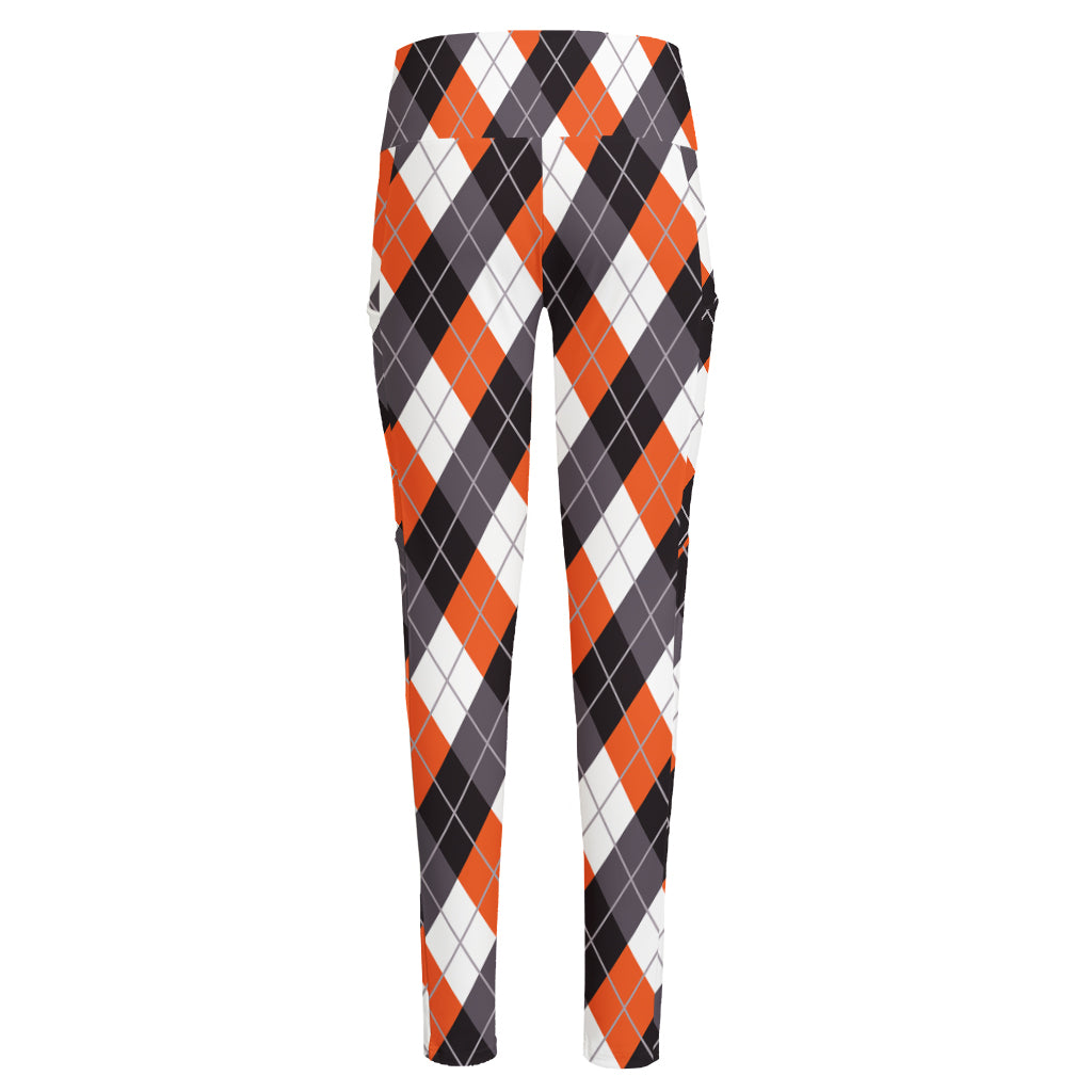 Halloween Party Argyle Pattern Print High-Waisted Pocket Leggings