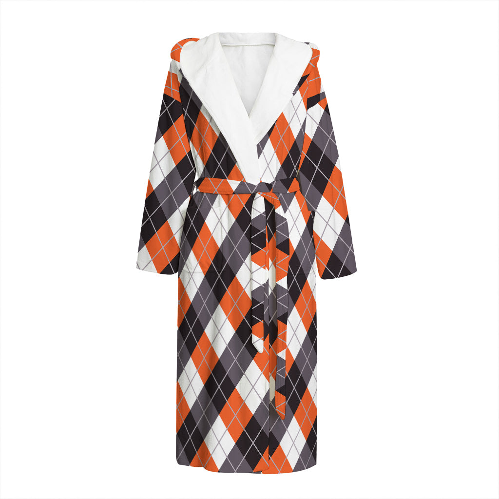 Halloween Party Argyle Pattern Print Hooded Bathrobe