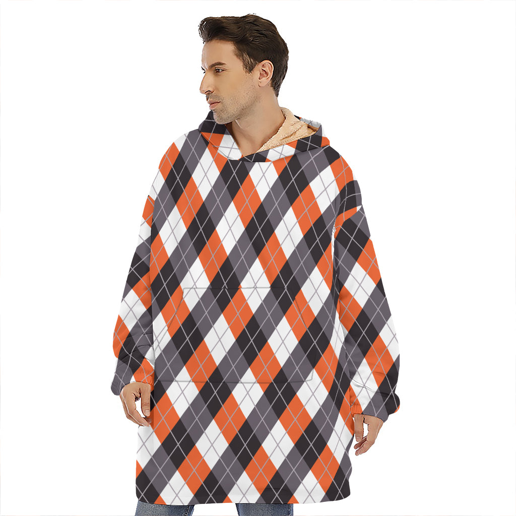 Halloween Party Argyle Pattern Print Hoodie Blanket