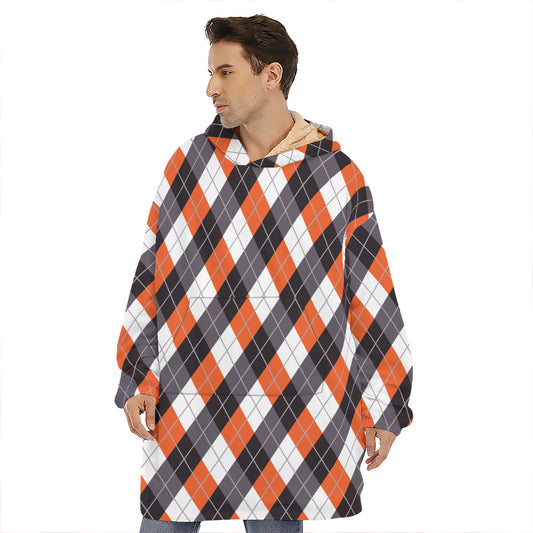 Halloween Party Argyle Pattern Print Hoodie Blanket