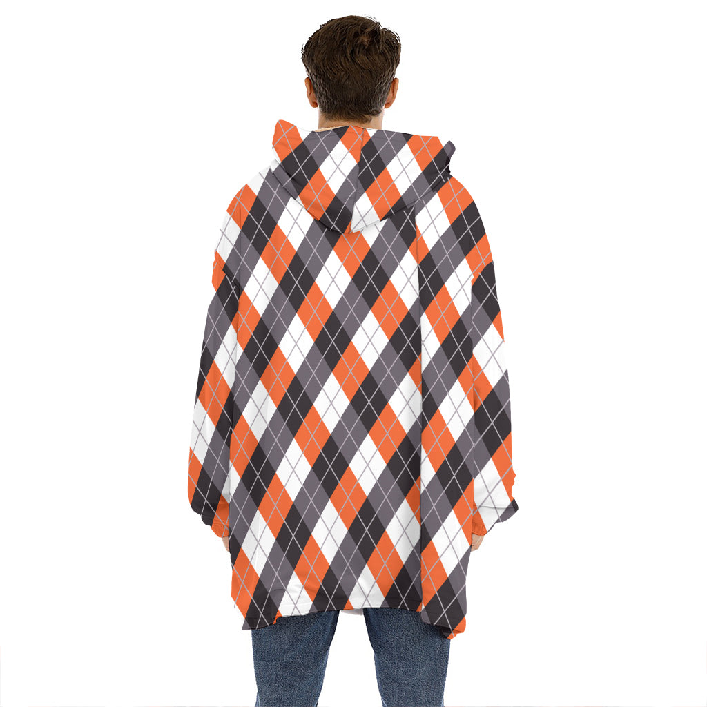 Halloween Party Argyle Pattern Print Hoodie Blanket