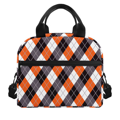 Halloween Party Argyle Pattern Print Insulated Lunch Bag