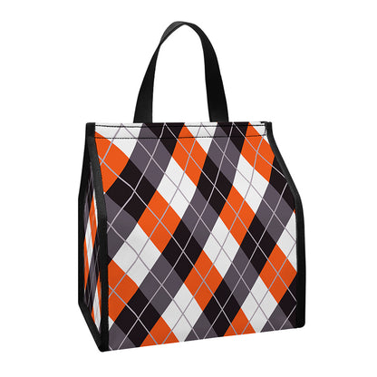 Halloween Party Argyle Pattern Print Insulated Lunch Tote