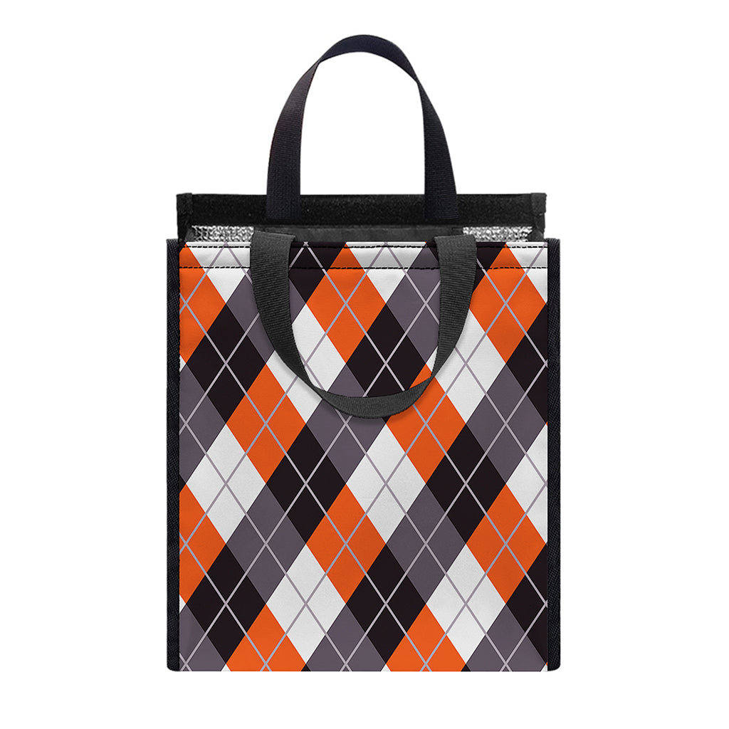Halloween Party Argyle Pattern Print Insulated Lunch Tote