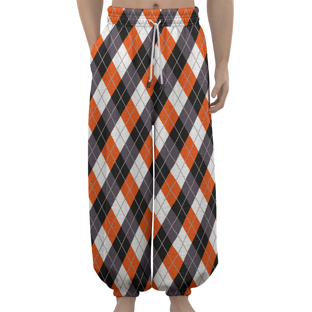 Halloween Party Argyle Pattern Print Lantern Pants
